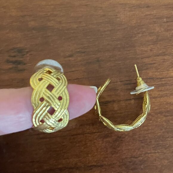Bundle 3 for $12. Gold Tone Braided Hoop Earrings - Picture 1 of 2